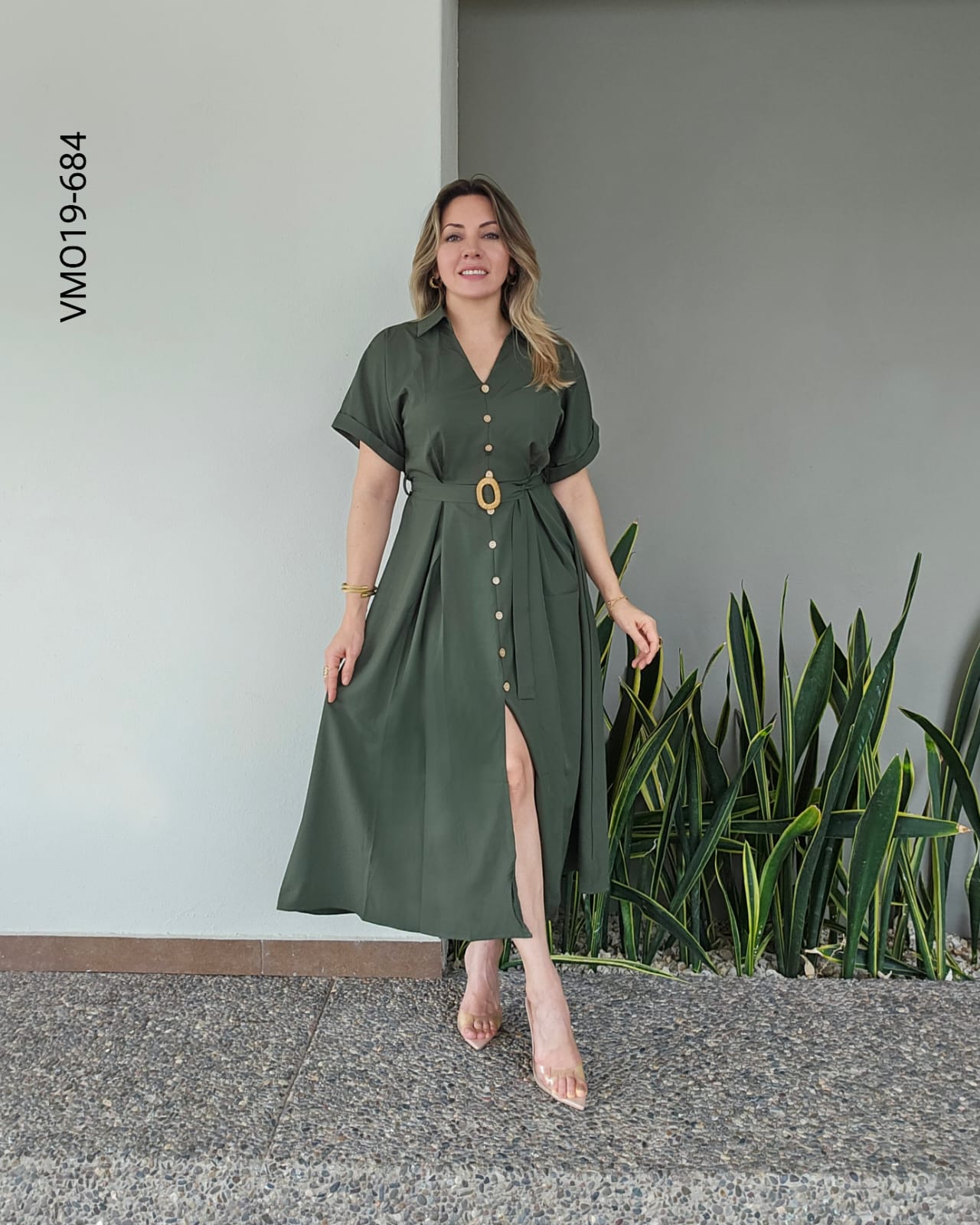 Vestido Camisero Midi con cinto S 684