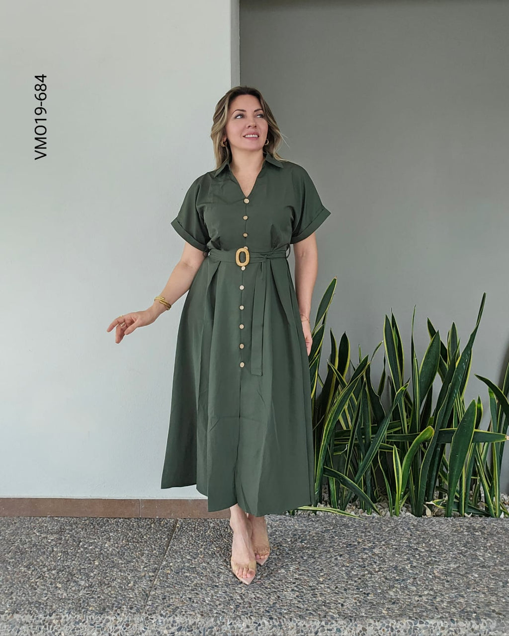 Vestido Camisero Midi con cinto S 684