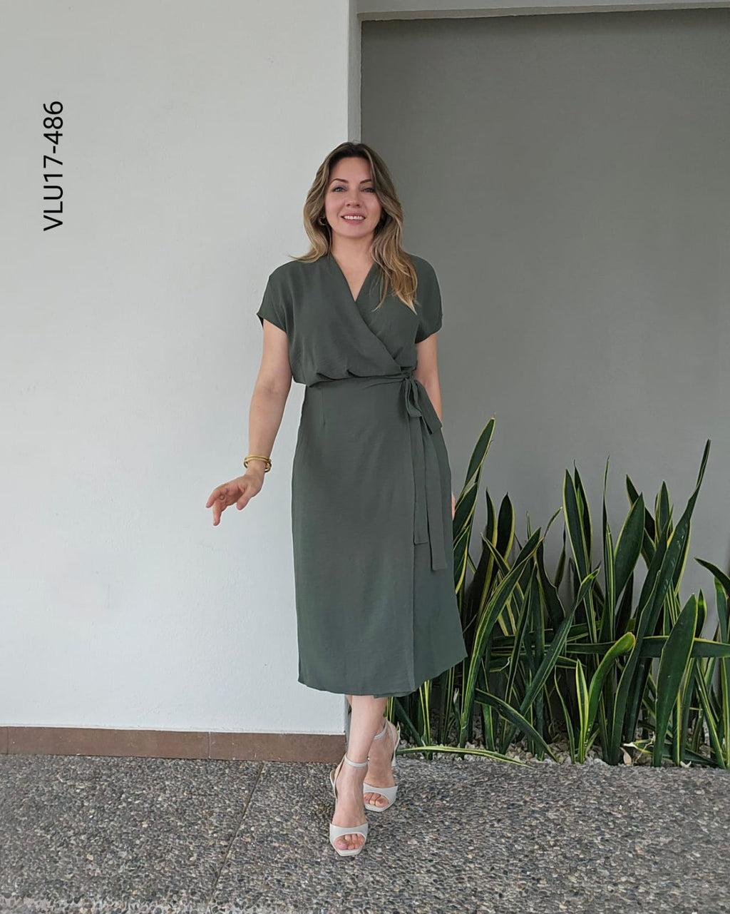 Vestido midi corte cruzado con lazo Q 486