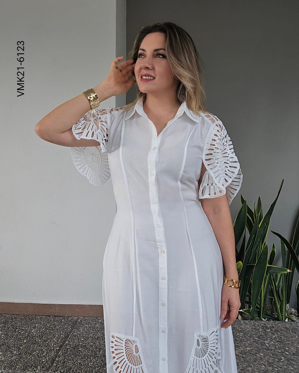 Vestido Maxi bordado mangas corta U 6123