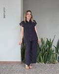 Set de blusa encaje calado y pantalón Q 2777