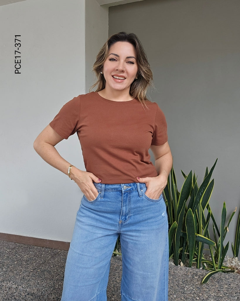 Jeans Wide Leg de Tiro Alto en Denim Claro Q 371