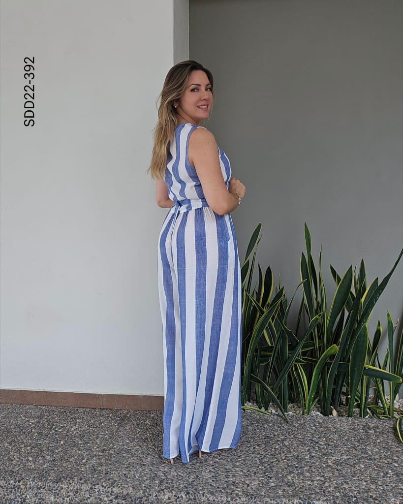 Set de chaleco escote V y pantalón a rayas  V 392