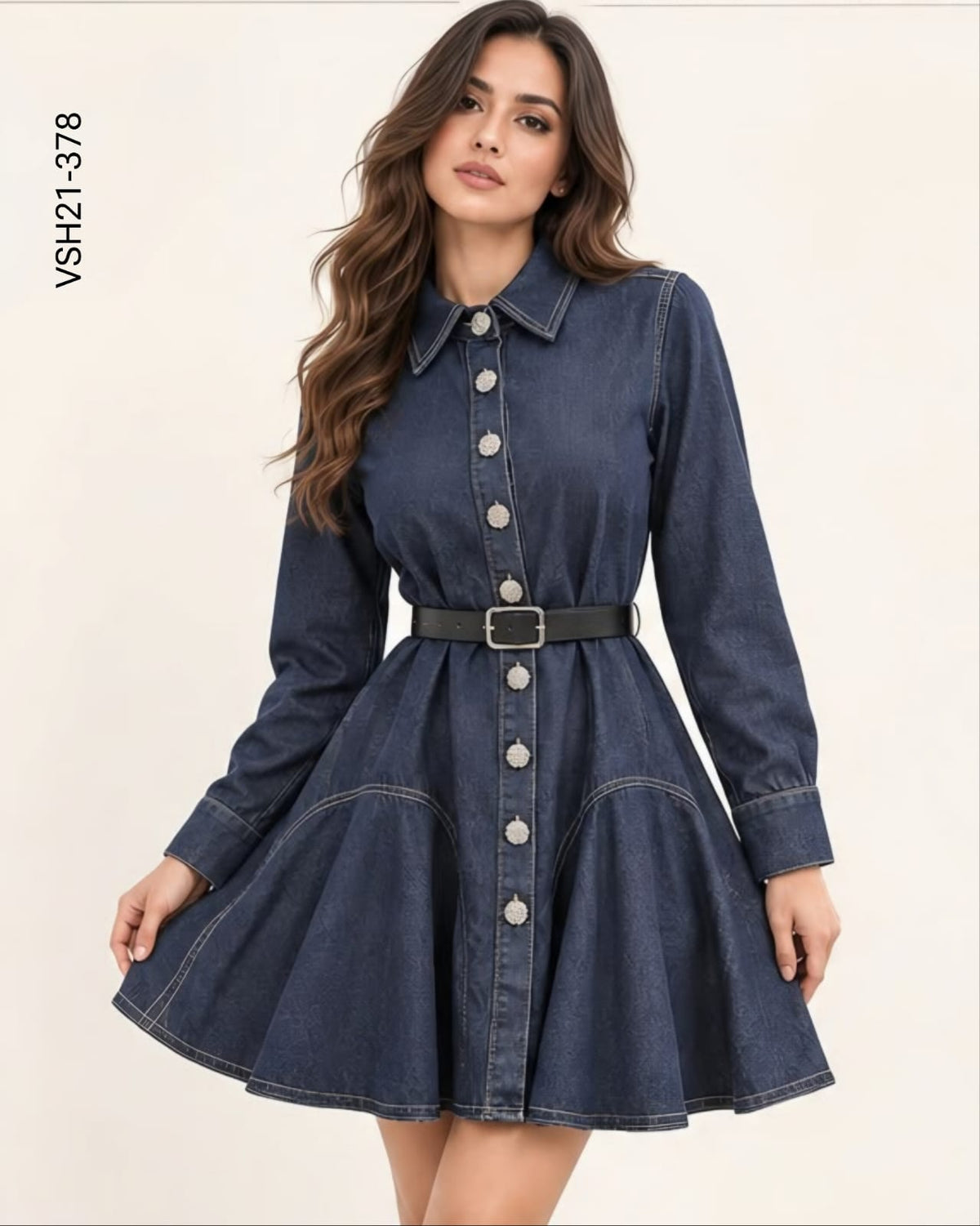 Vestido Denim Corte A Camisero  U 378