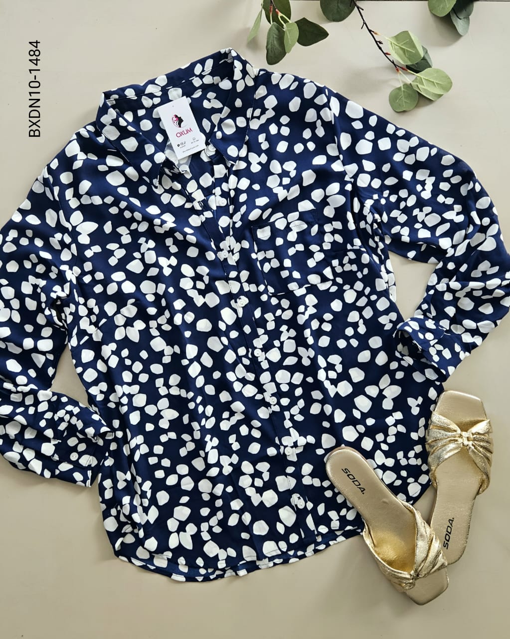Blusa plus manga larga estampado J 1484