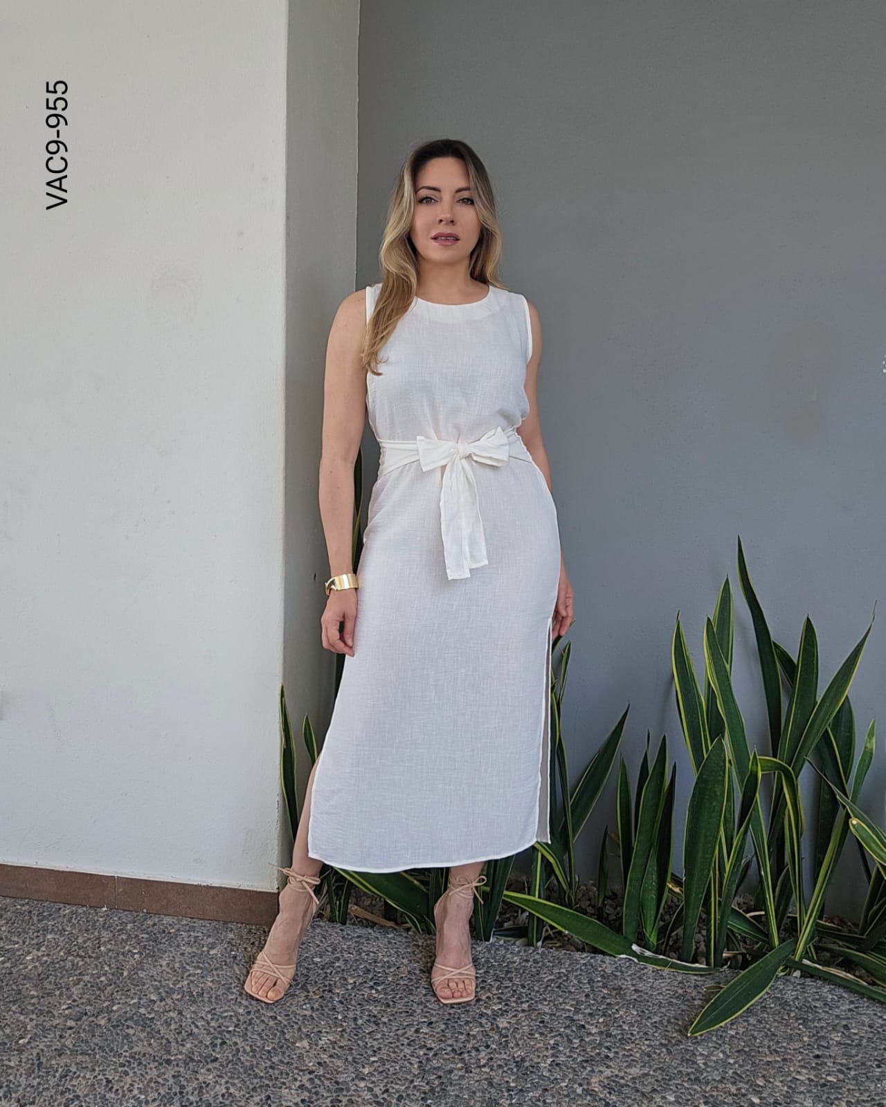 Vestido corte midi con lazo en cintura I 955