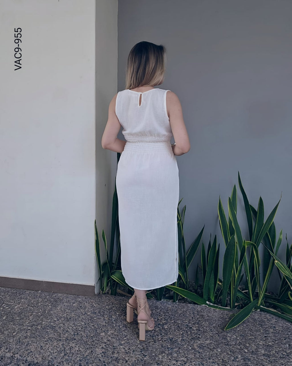 Vestido corte midi con lazo en cintura I 955