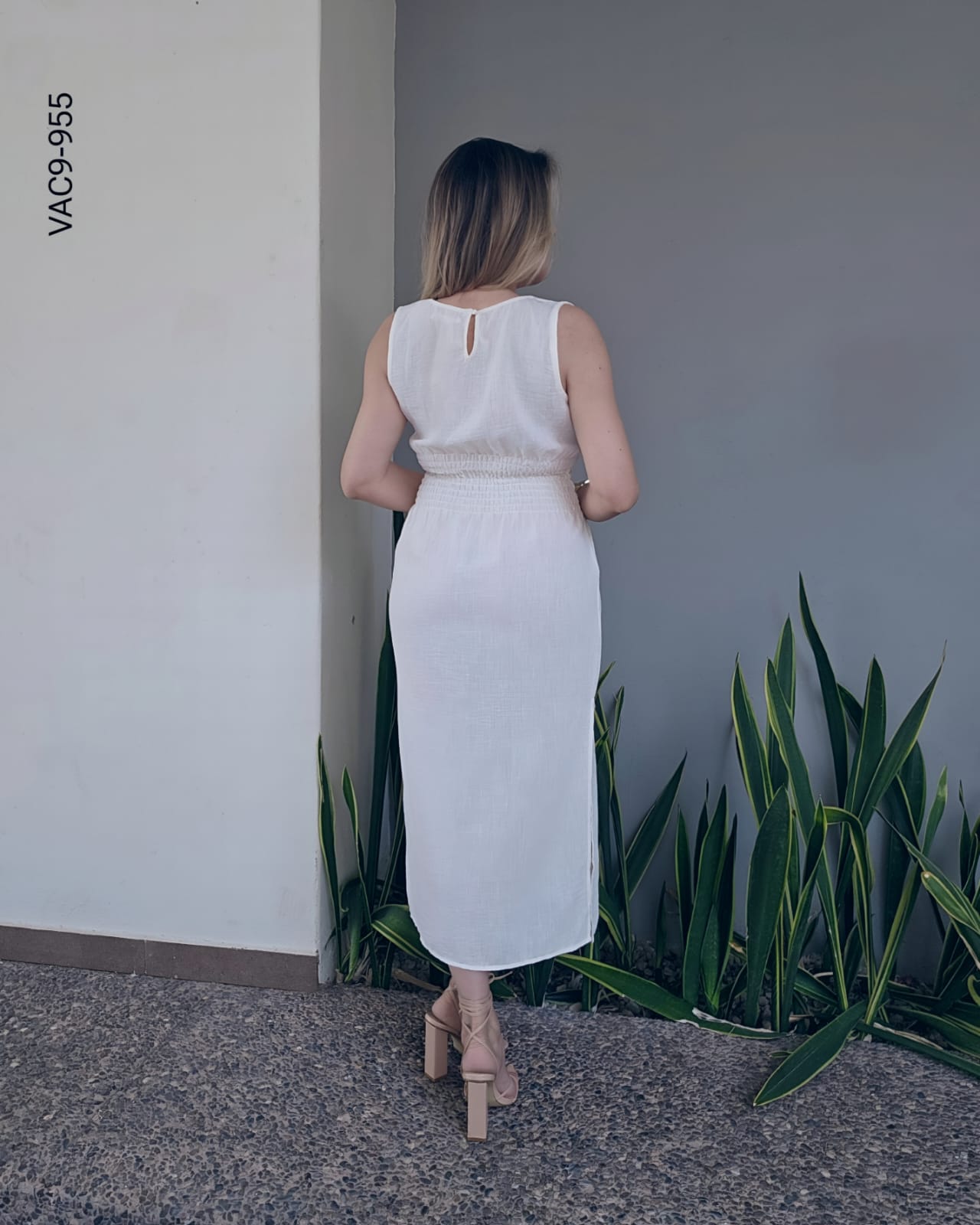 Vestido corte midi con lazo en cintura I 955