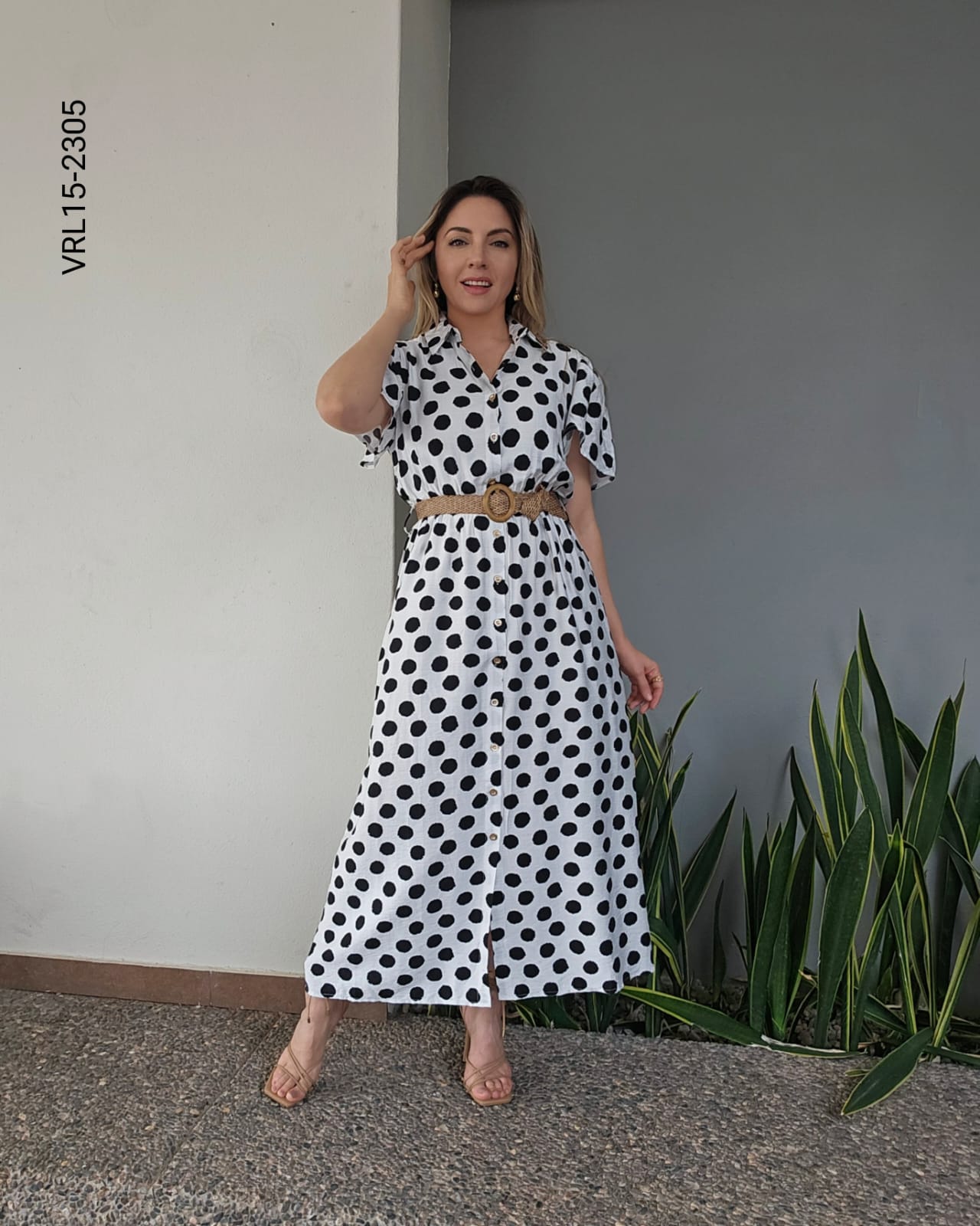 Vestido largo con cinto O 2305