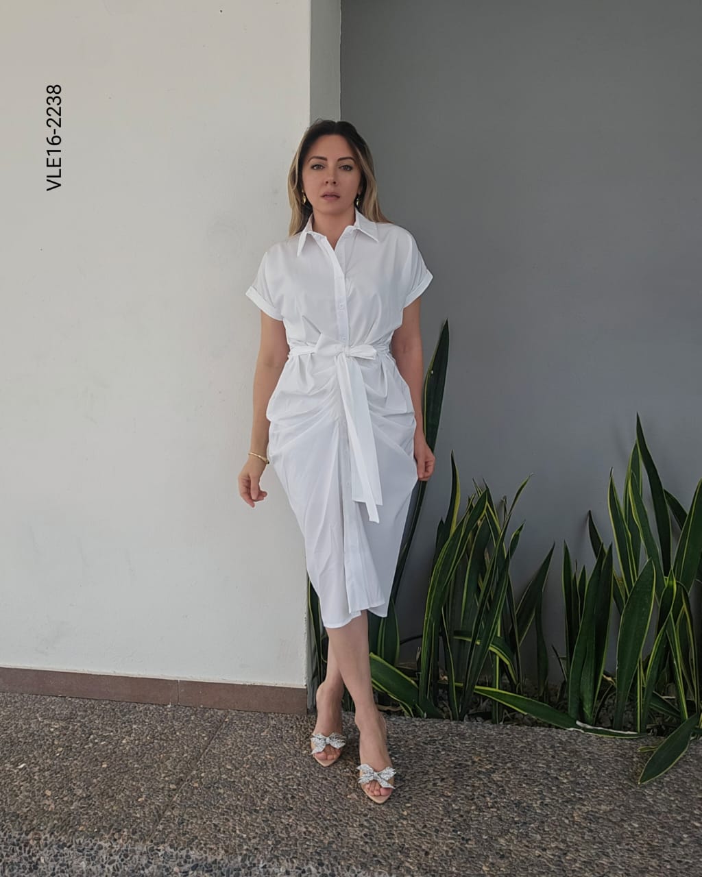 Vestido manga corta drapeado P 2285
