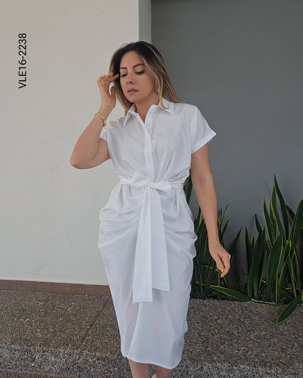 Vestido manga corta drapeado P 2285