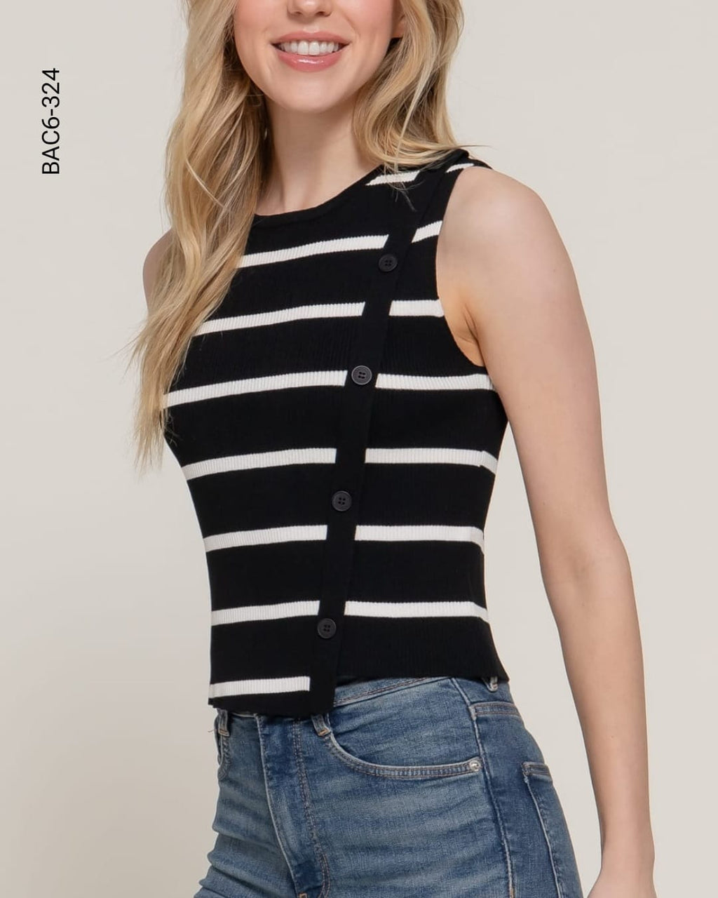 Blusa sin mangas a rayas con botones F 324