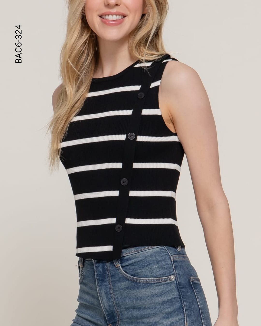 Blusa sin mangas a rayas con botones F 324