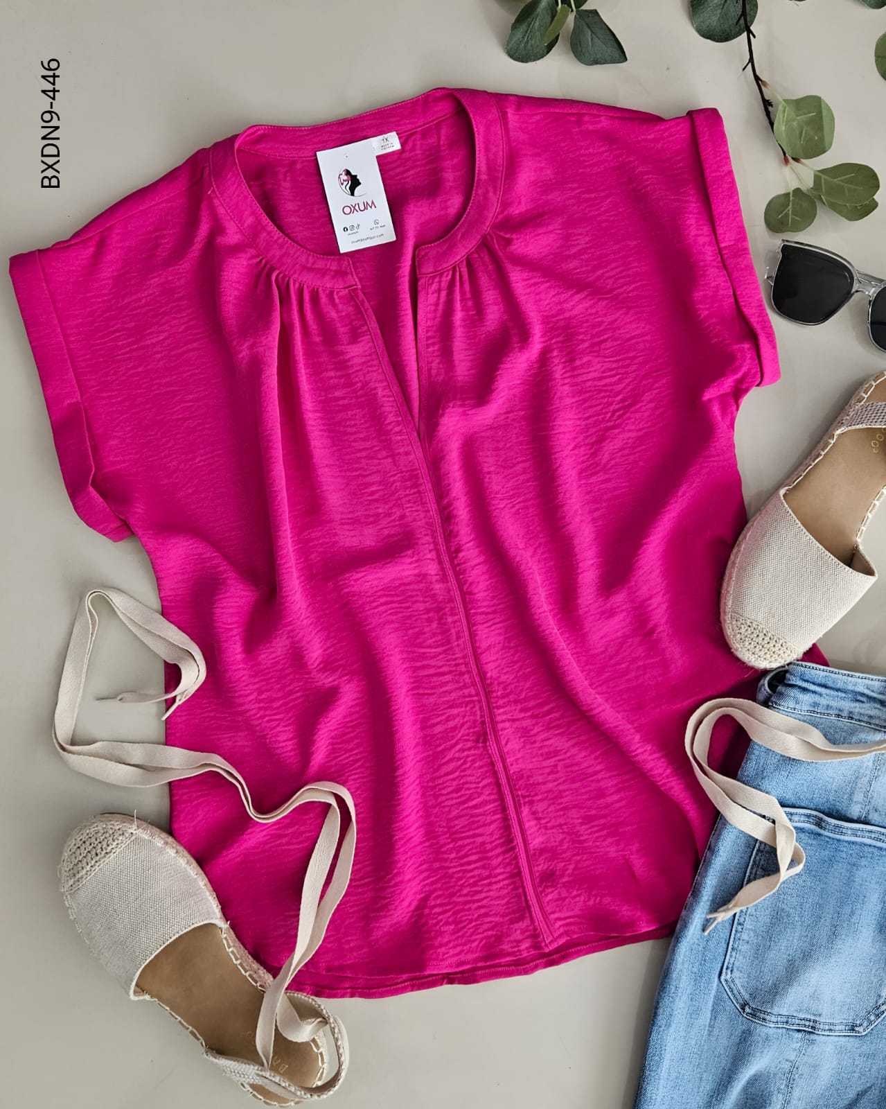 Blusa manga corta pinzas en cuello I 446