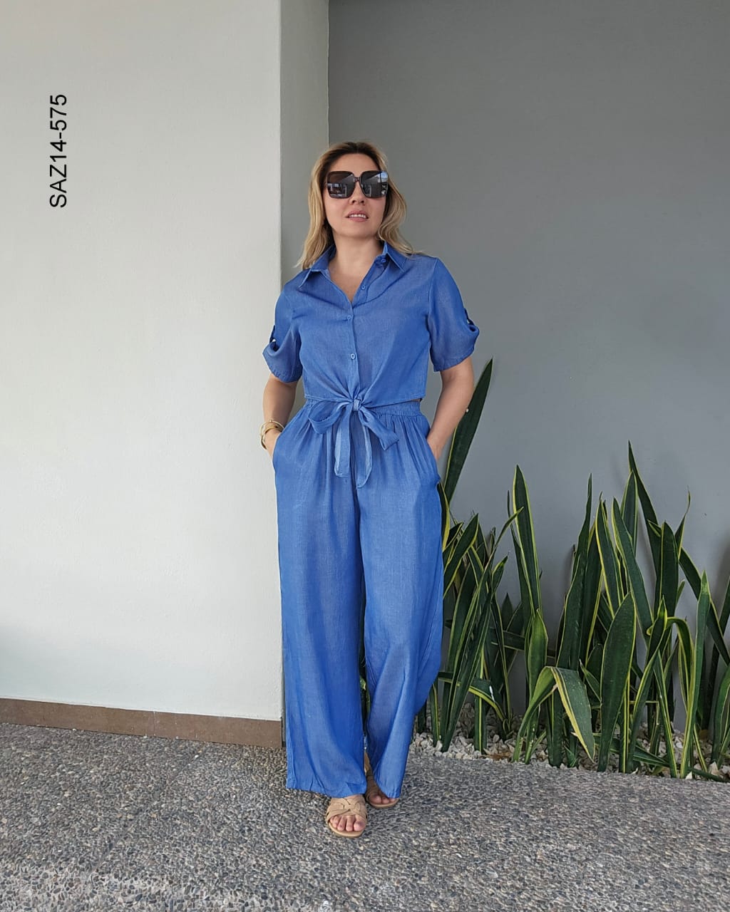 Set de blusa camisera corta y pantalon N 575