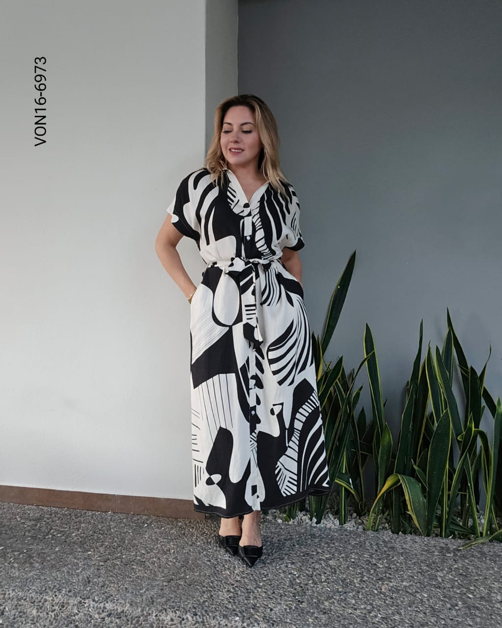 Vestido largo estampado con botones P 6983