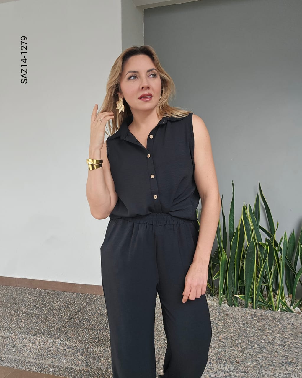 Set de blusa camisera sin mangas y pantalon N 1279