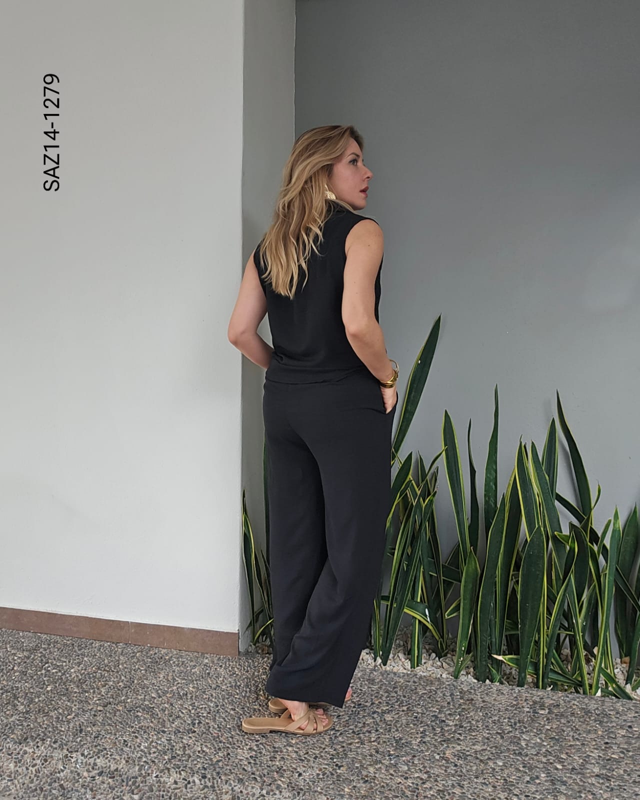 Set de blusa camisera sin mangas y pantalon N 1279