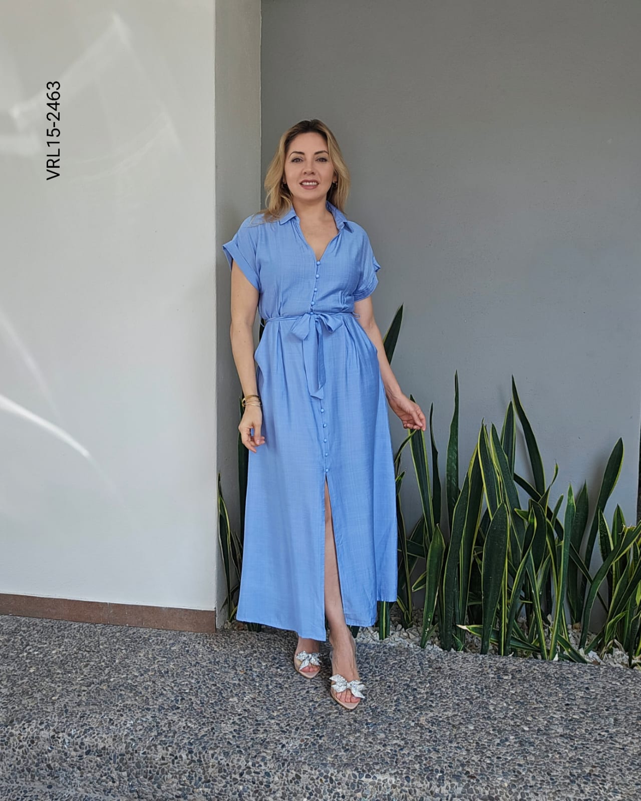 Vestido largo con lazo en cintura O 2463