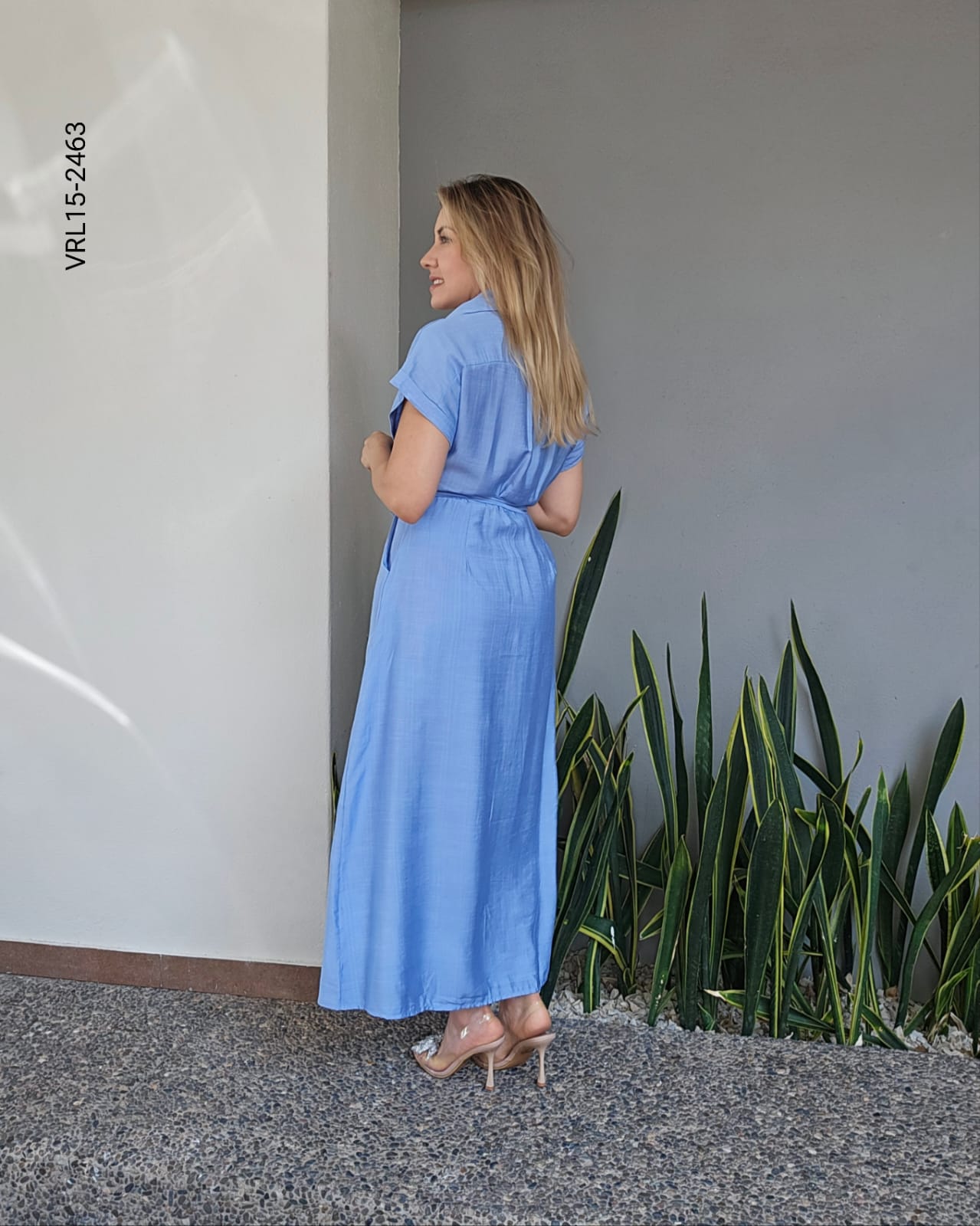 Vestido largo con lazo en cintura O 2463