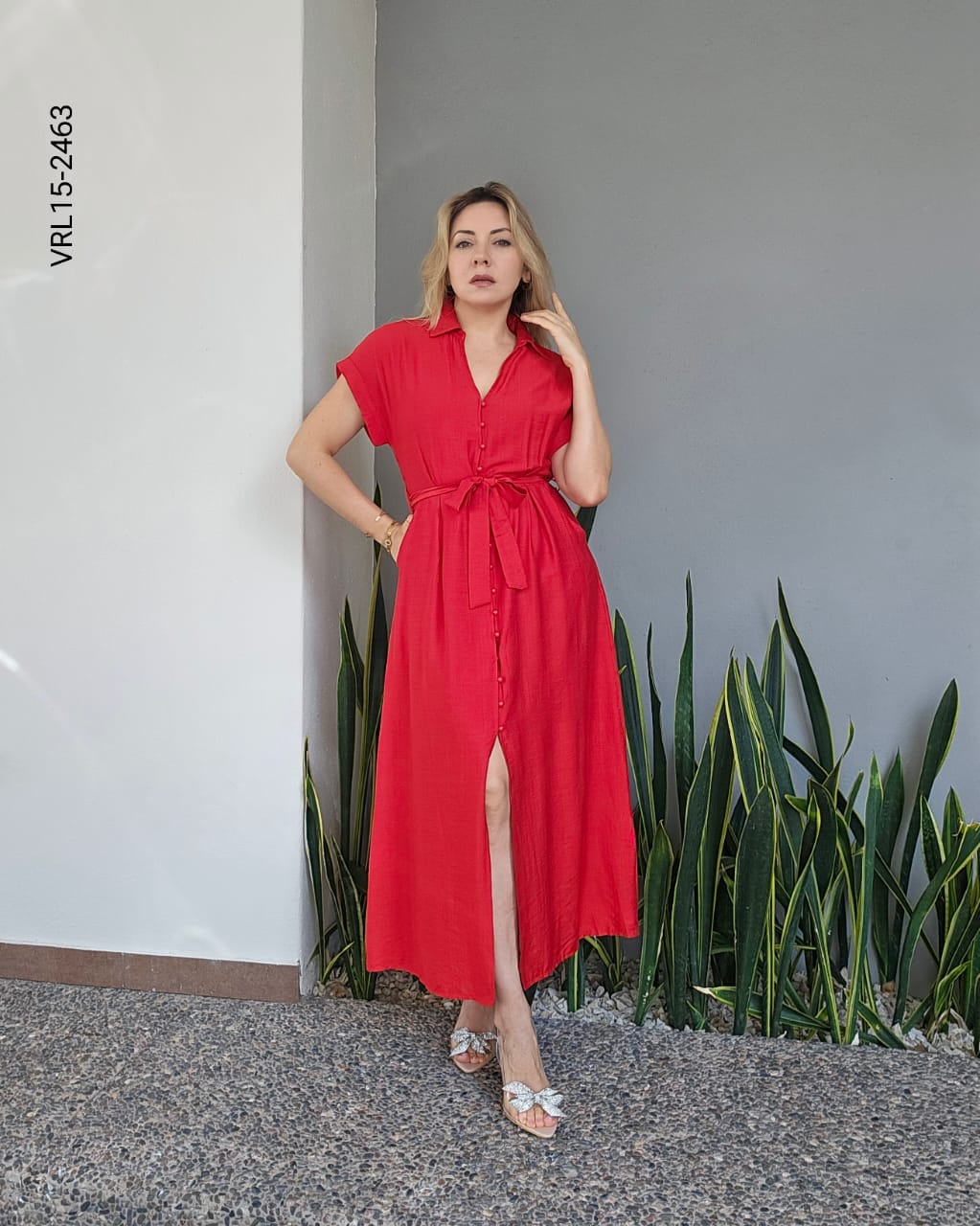 Vestido largo con lazo en cintura O 2463