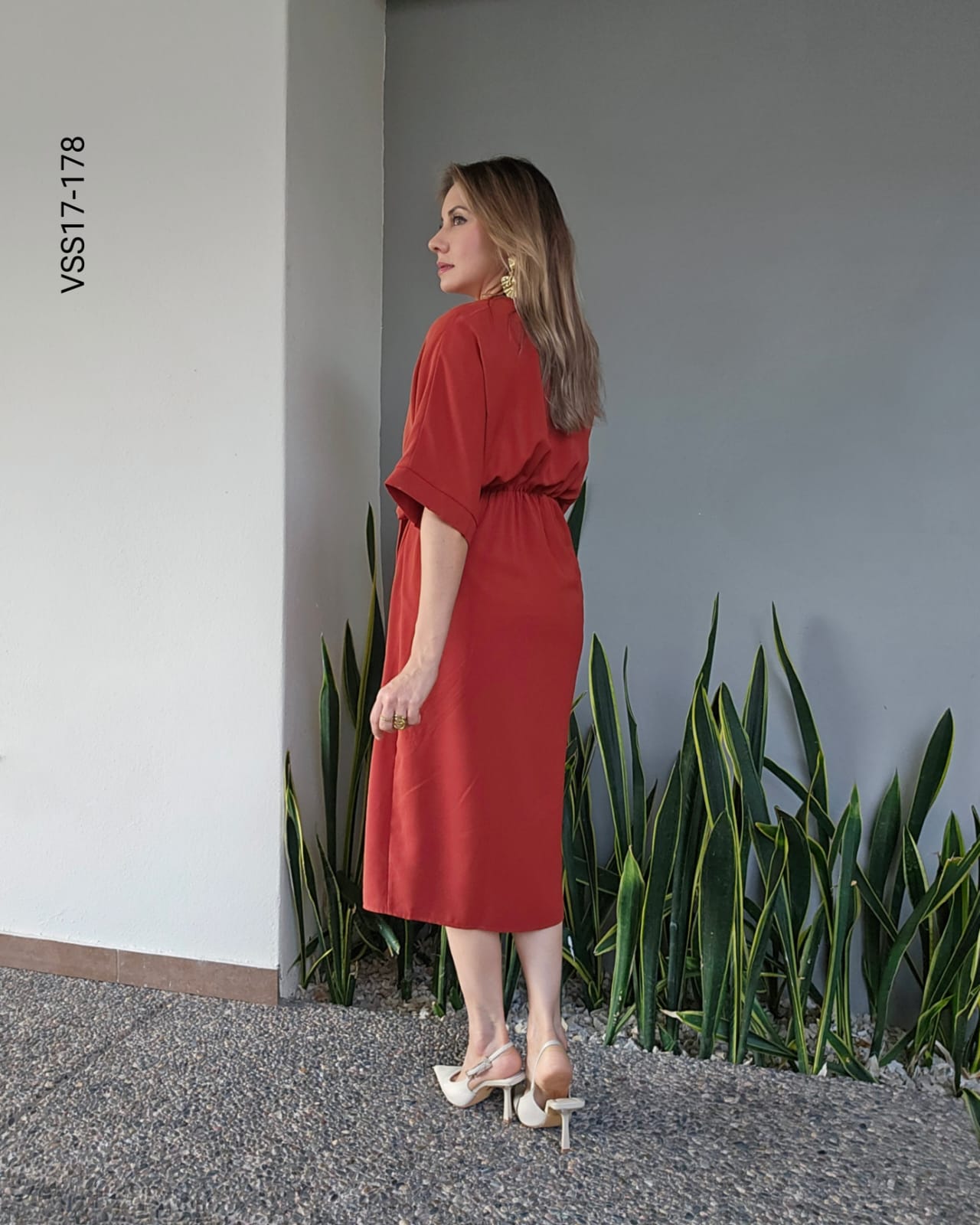 Vestido midi corte cruzado con lazo Q 178