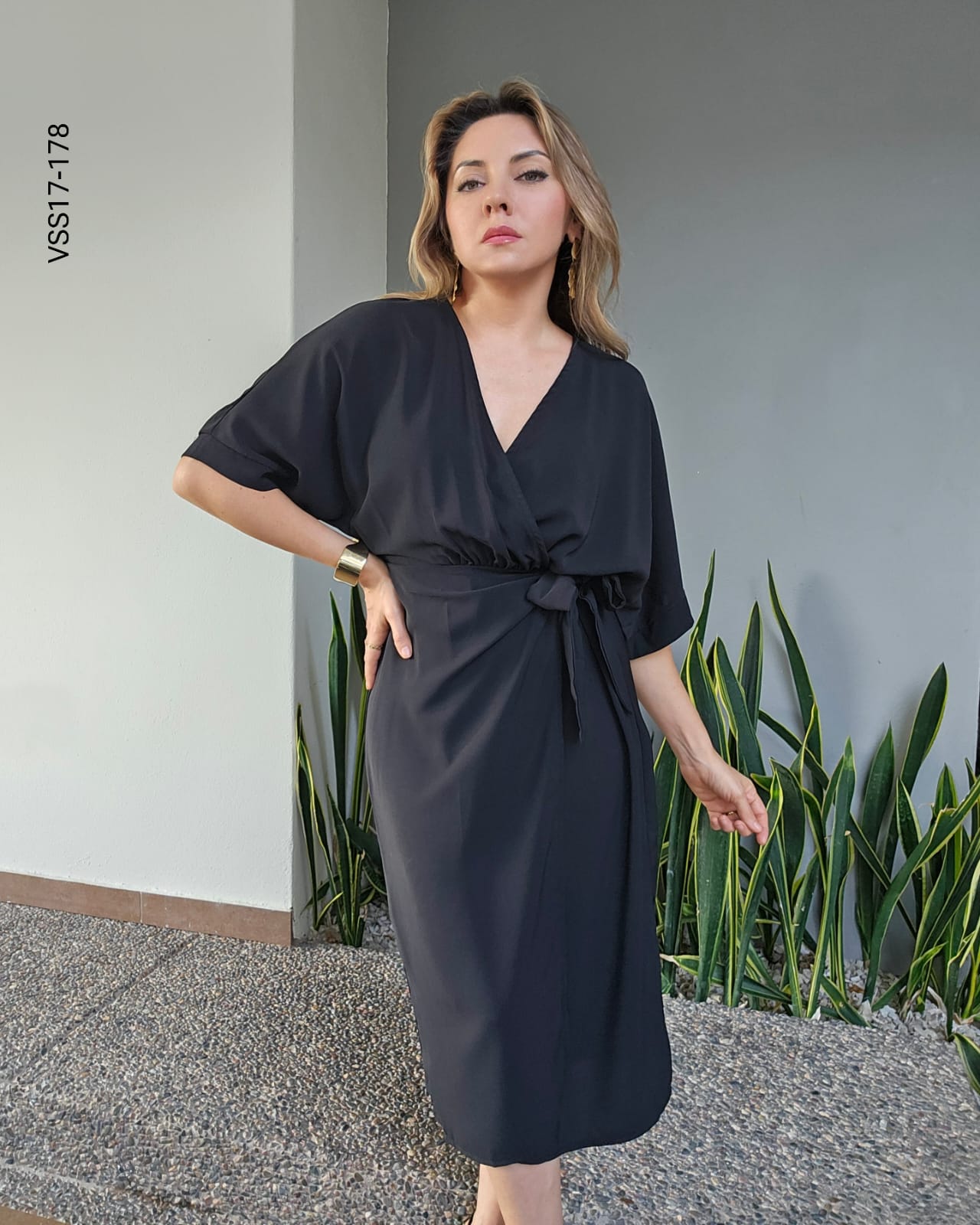 Vestido midi corte cruzado con lazo Q 178