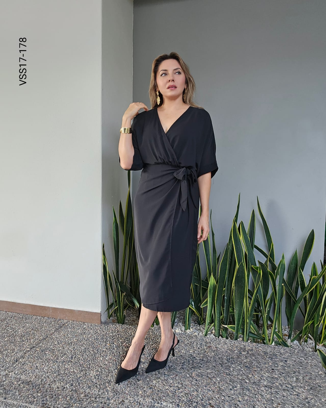 Vestido midi corte cruzado con lazo Q 178
