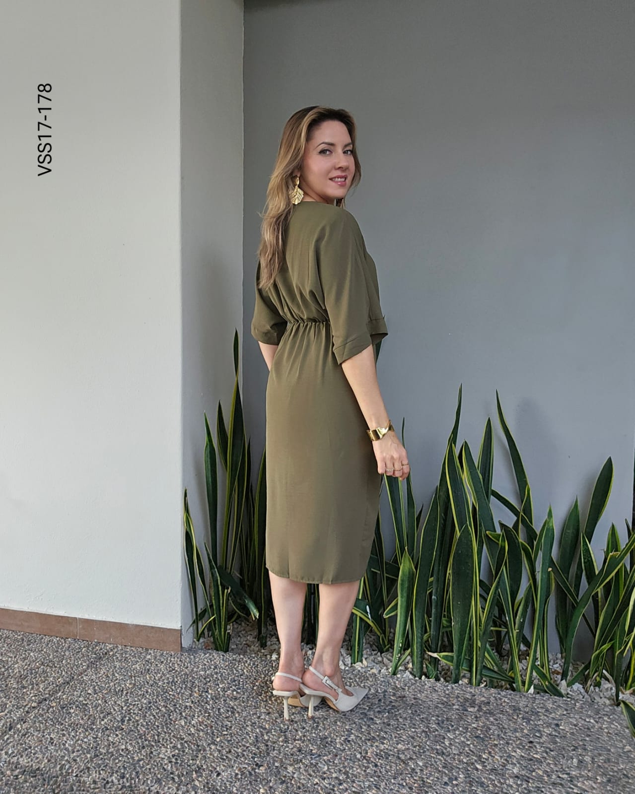 Vestido midi corte cruzado con lazo Q 178