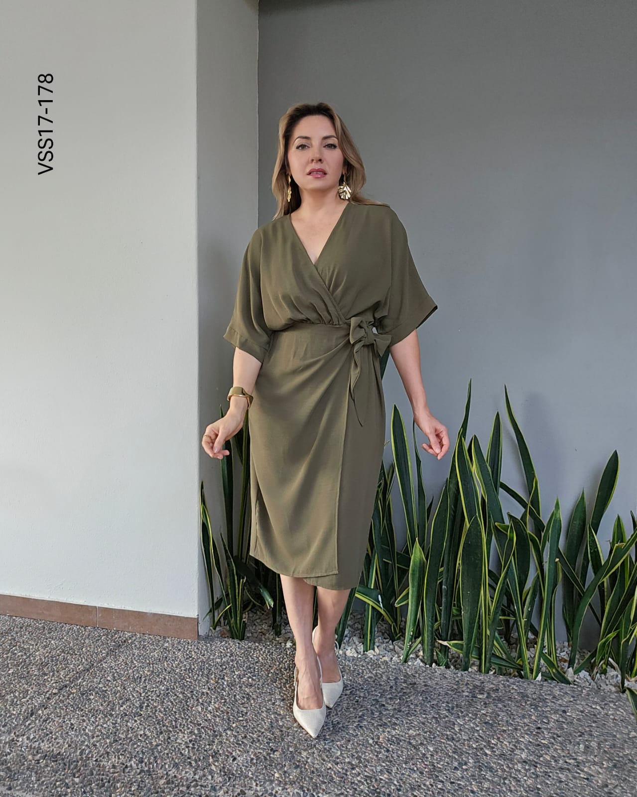 Vestido midi corte cruzado con lazo Q 178