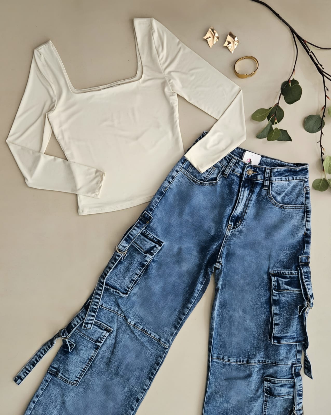 Blusa manga larga escote cuadrado G 1187