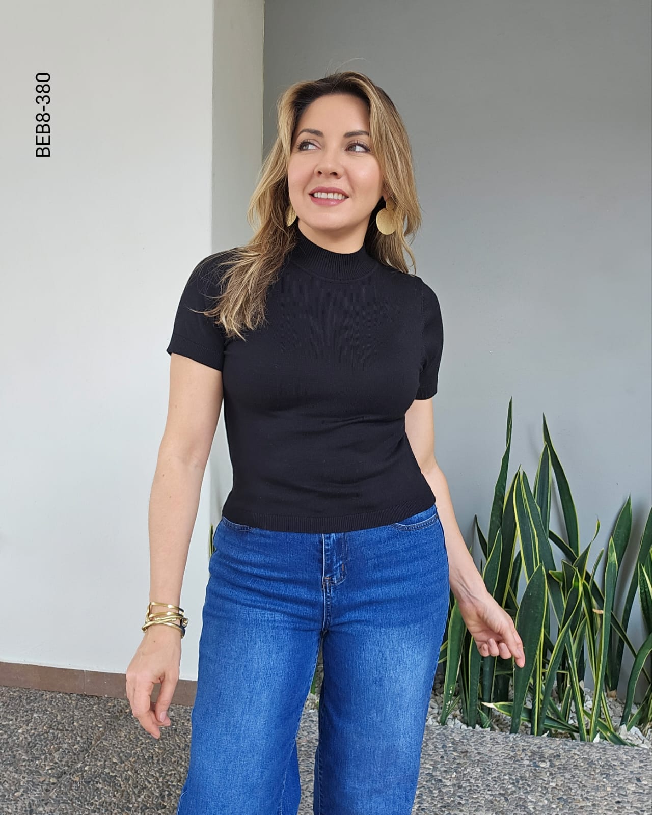 Blusa manga corta cuello alto H 380