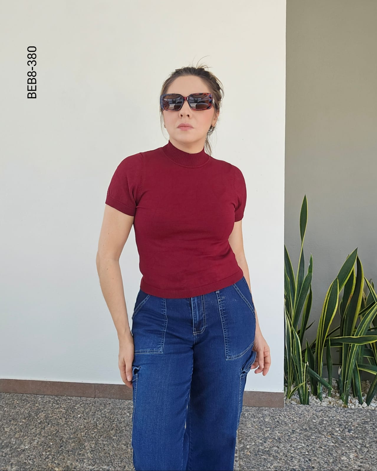 Blusa manga corta cuello alto H 380