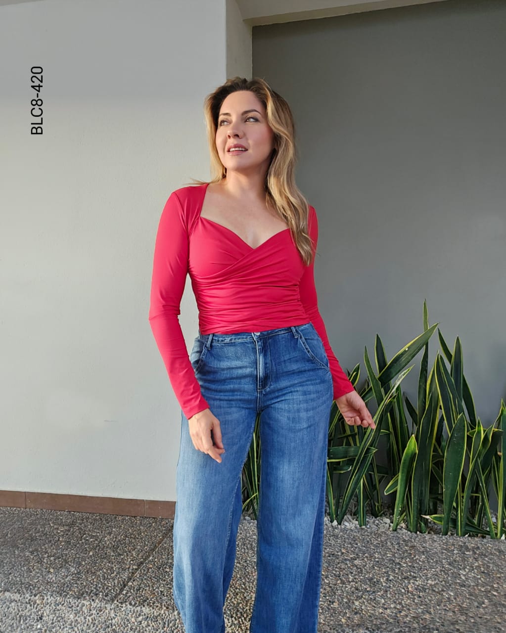 Blusa manga larga escote corazón H 420