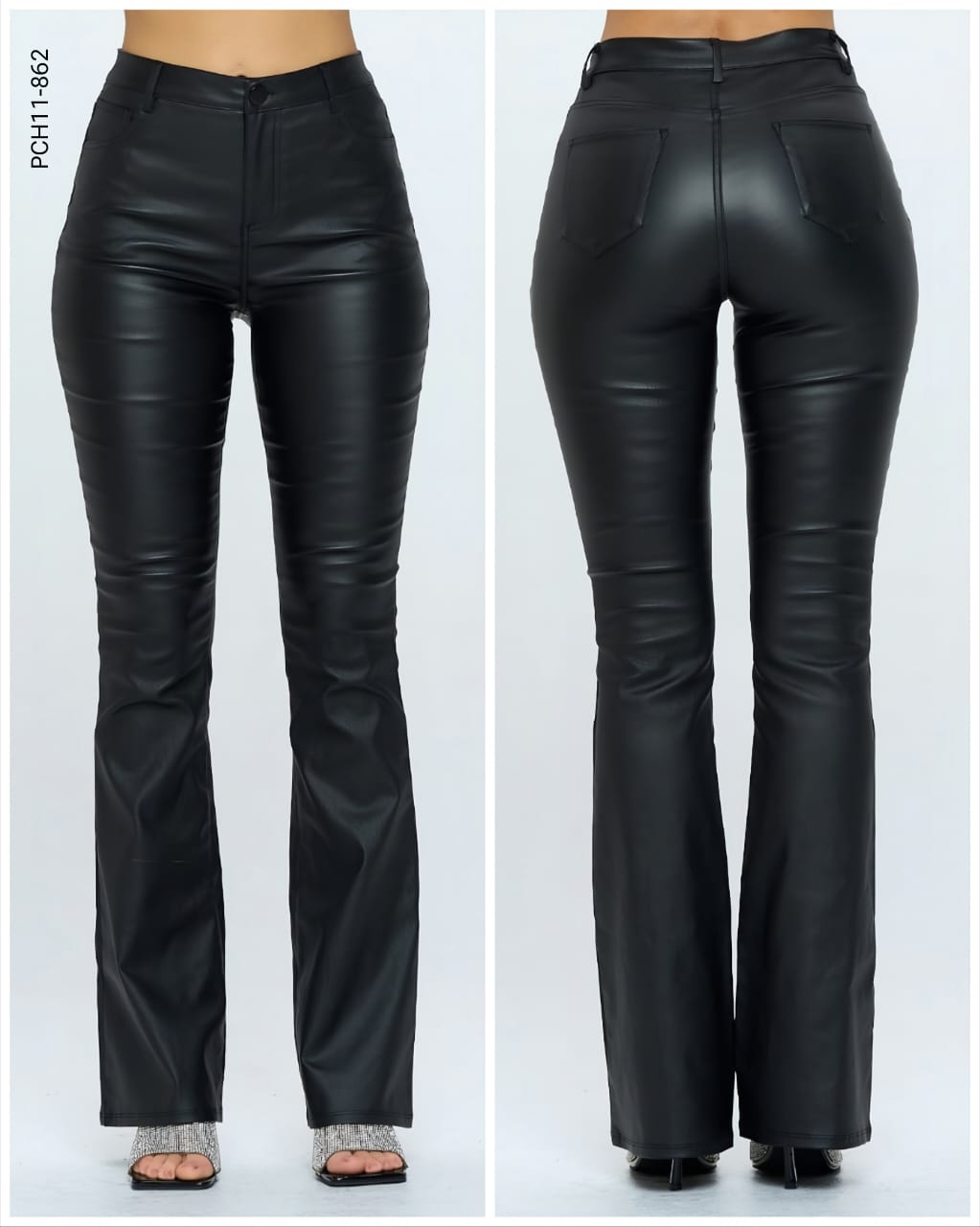 Pantalón flare de vinipiel negro K 862