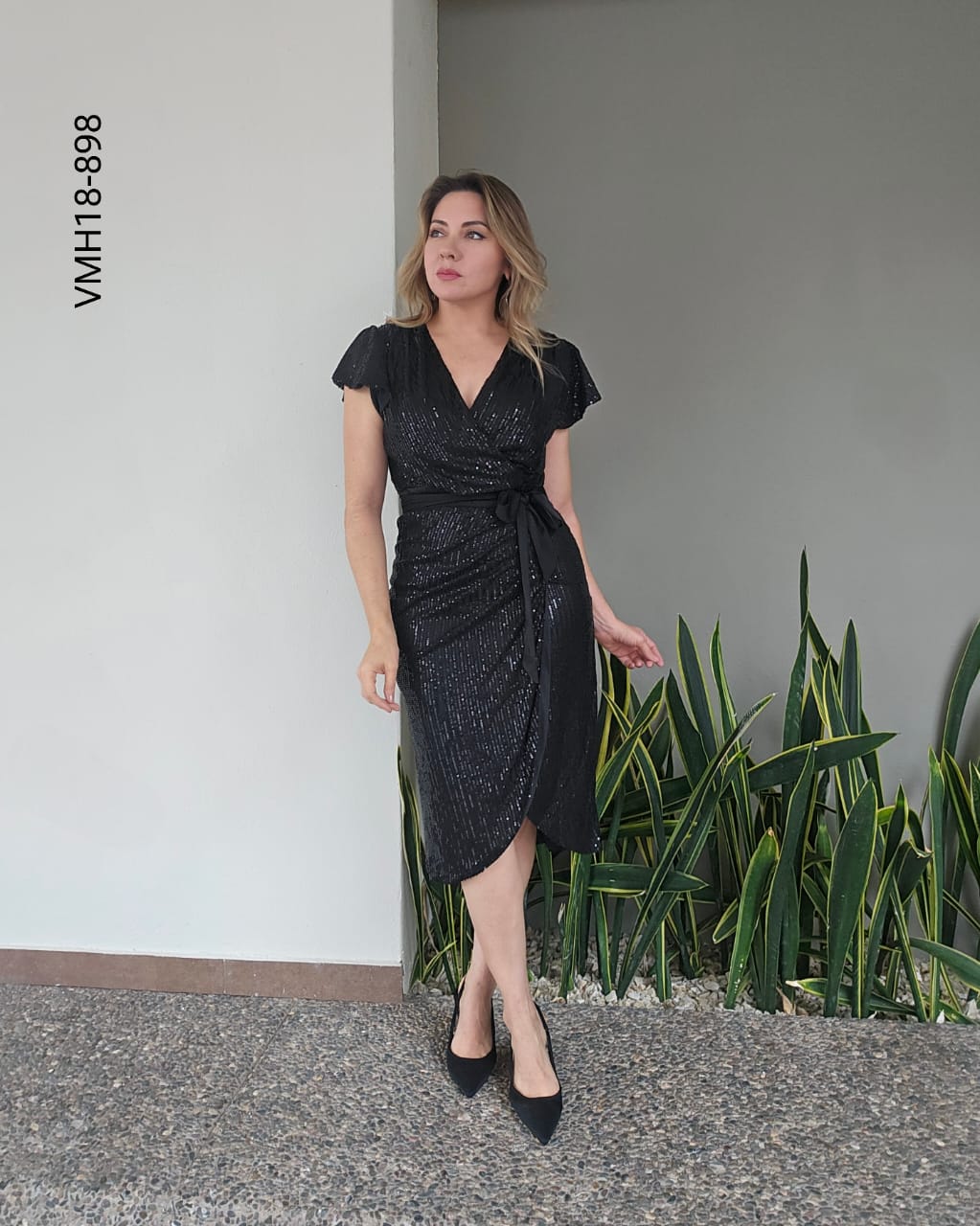 Vestido midi cruzado lentejuelas R 898