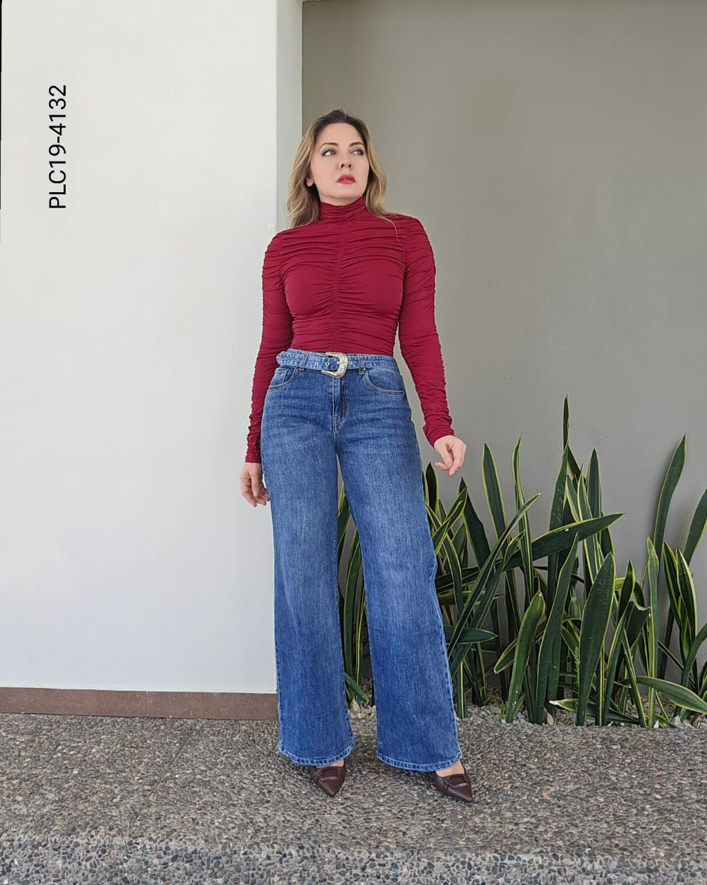 Pantalón de mezclilla wide leg tiro alto S 4132