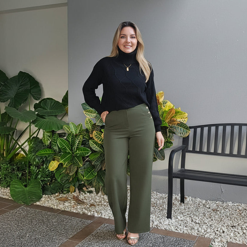 Pantalón talle alto con corte recto H  078