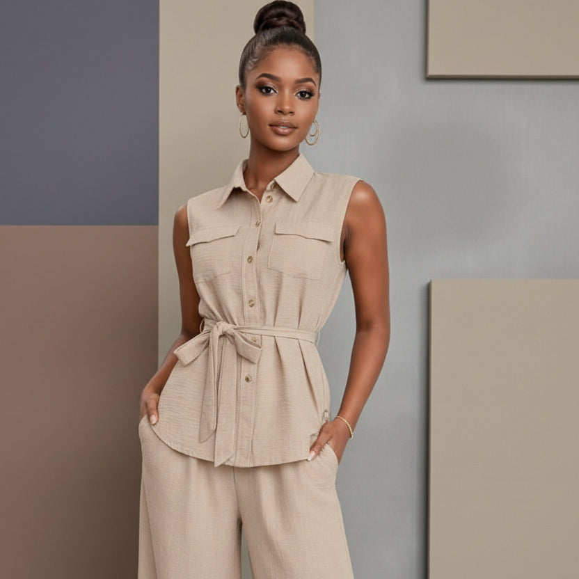 Set blusa sin mangas y pantalón  P 3615