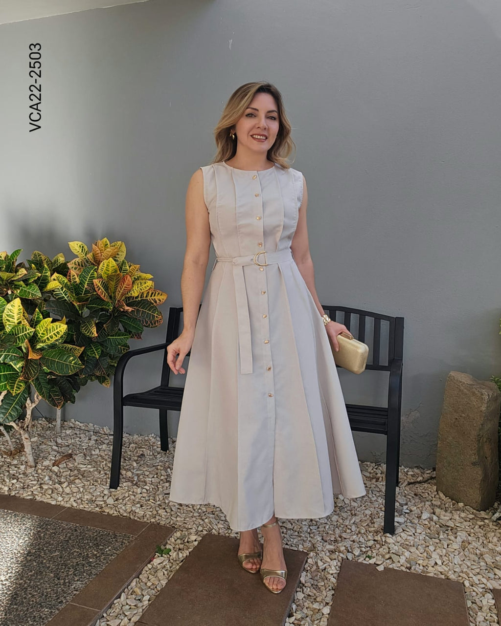 Vestido midi linea A falda acampanada  V 2503
