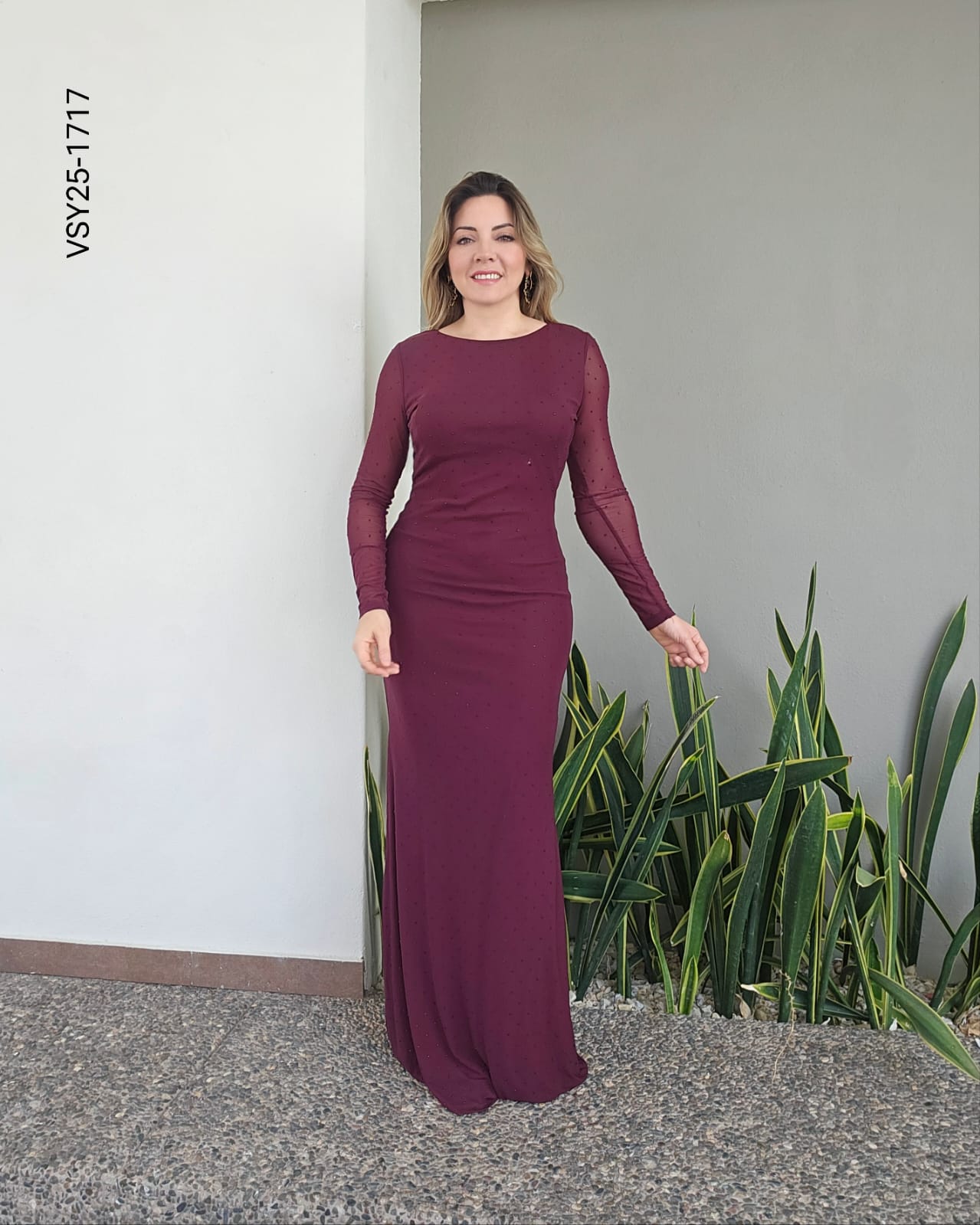 Vestido Mesh largo mangas largas  Y 1717