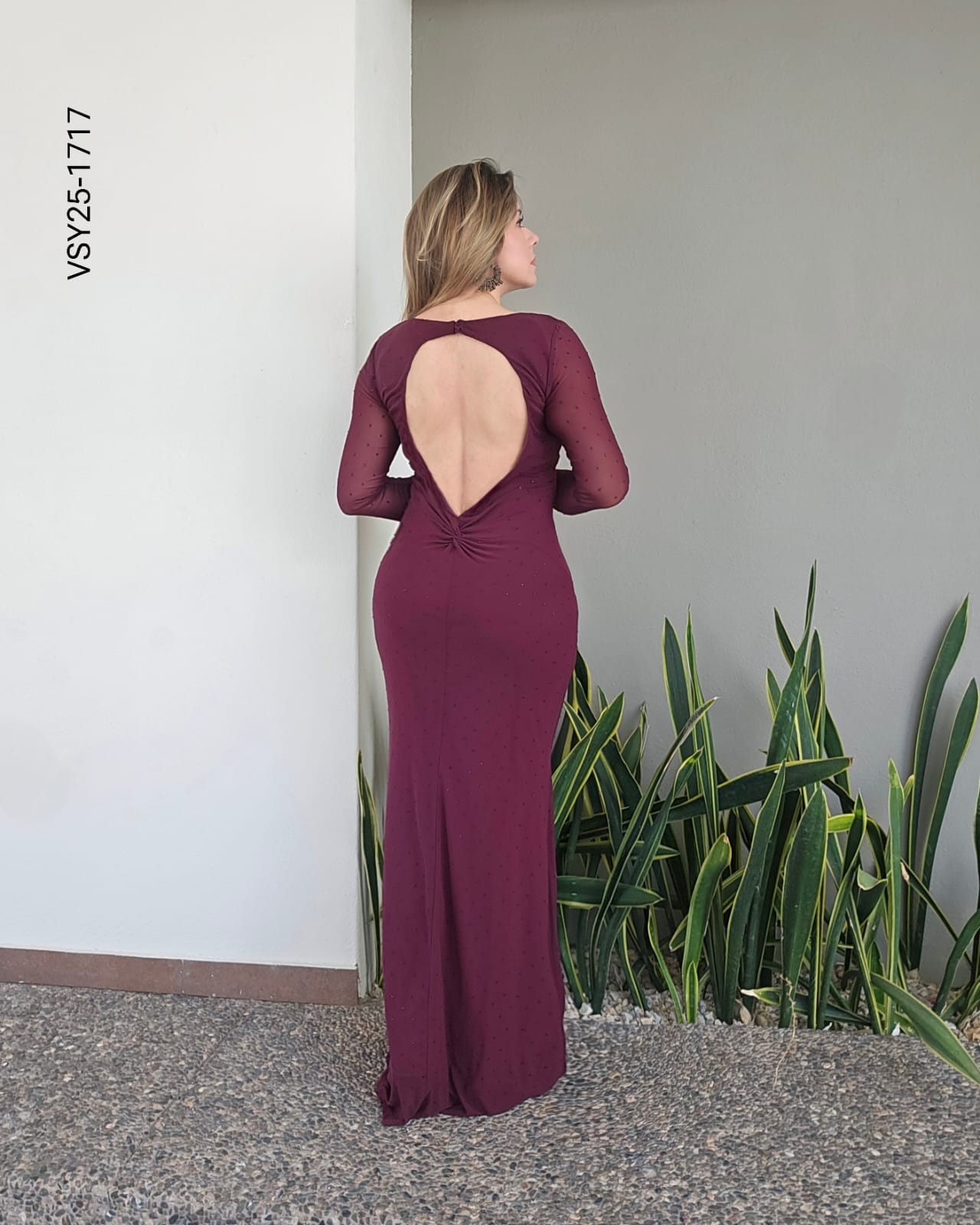 Vestido Mesh largo mangas largas  Y 1717