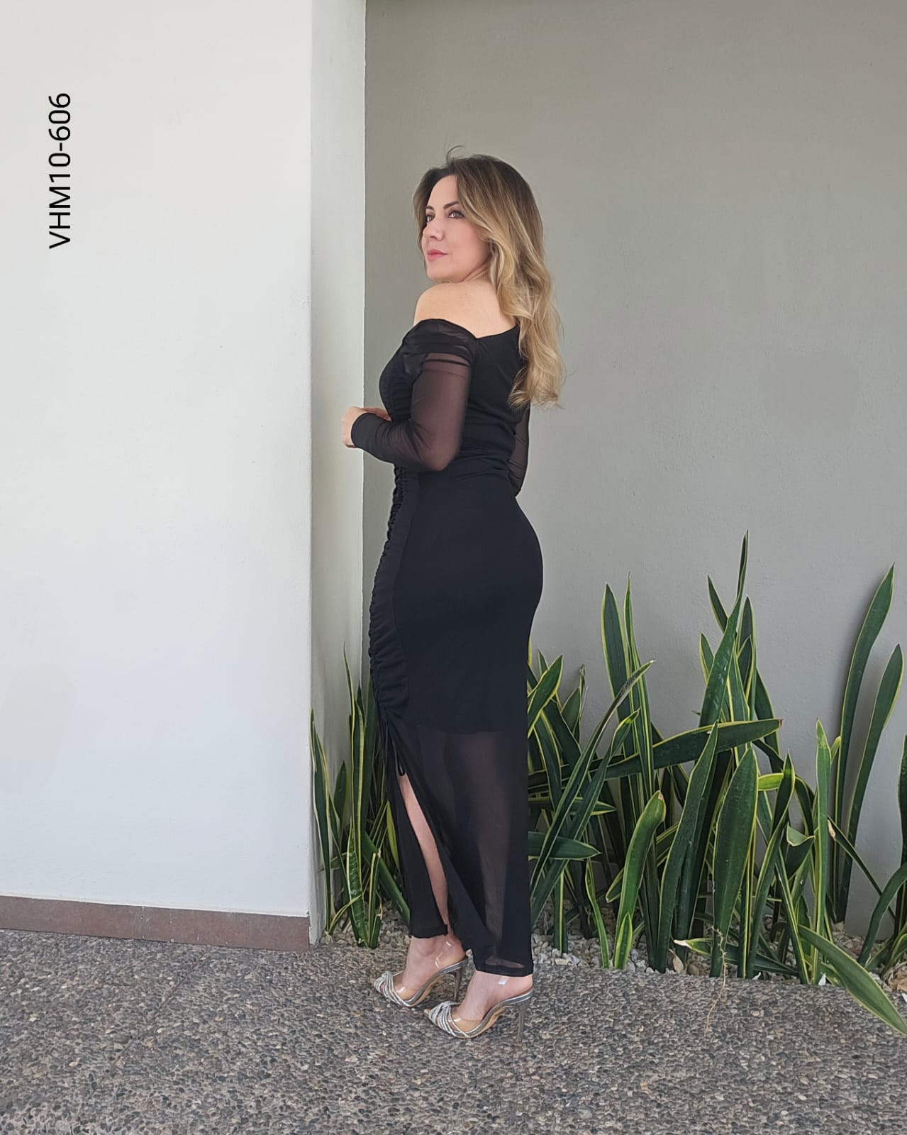 Vestido midi tela mesh contemporáneo J 606