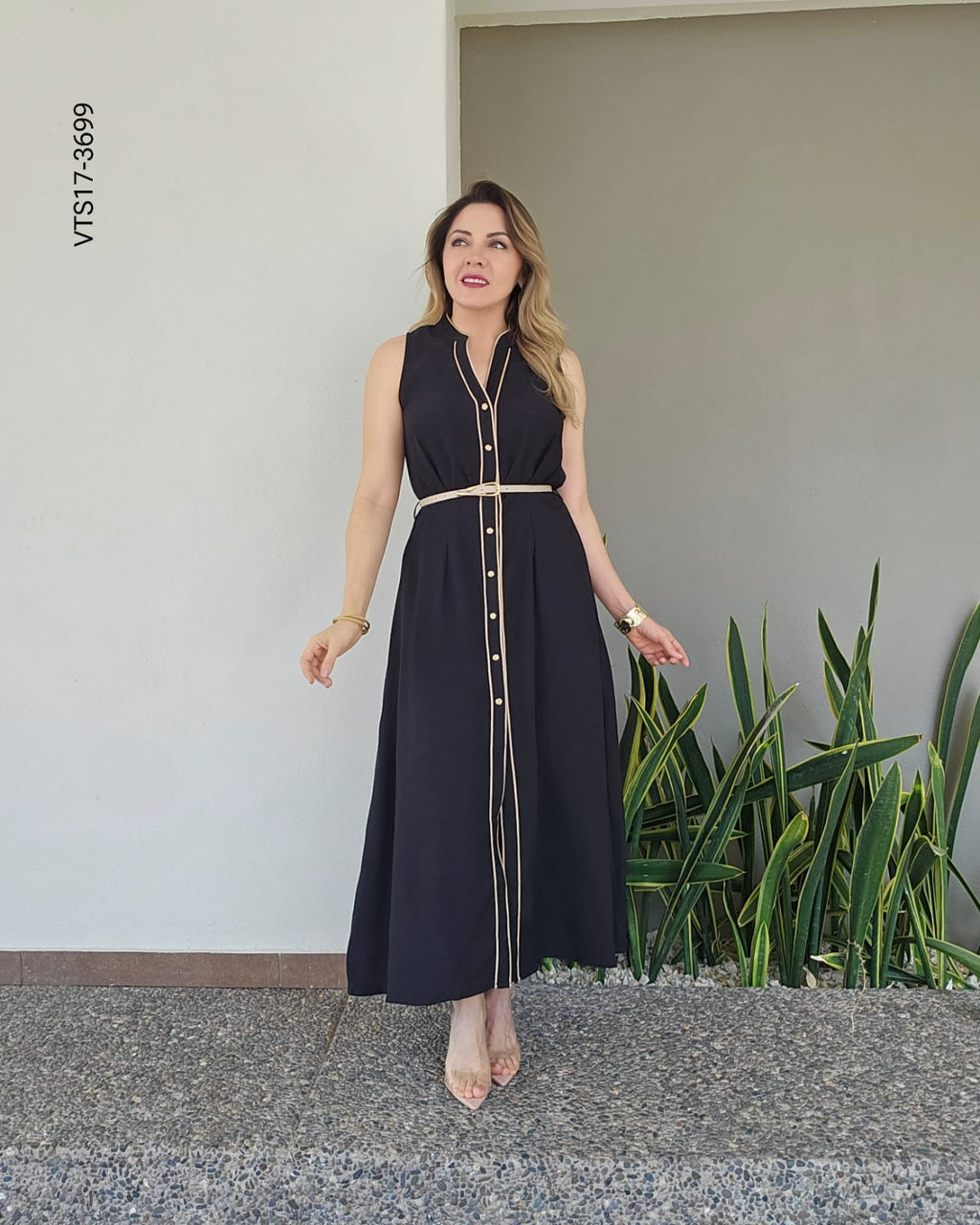 Vestido camisero lino midi Q 3699