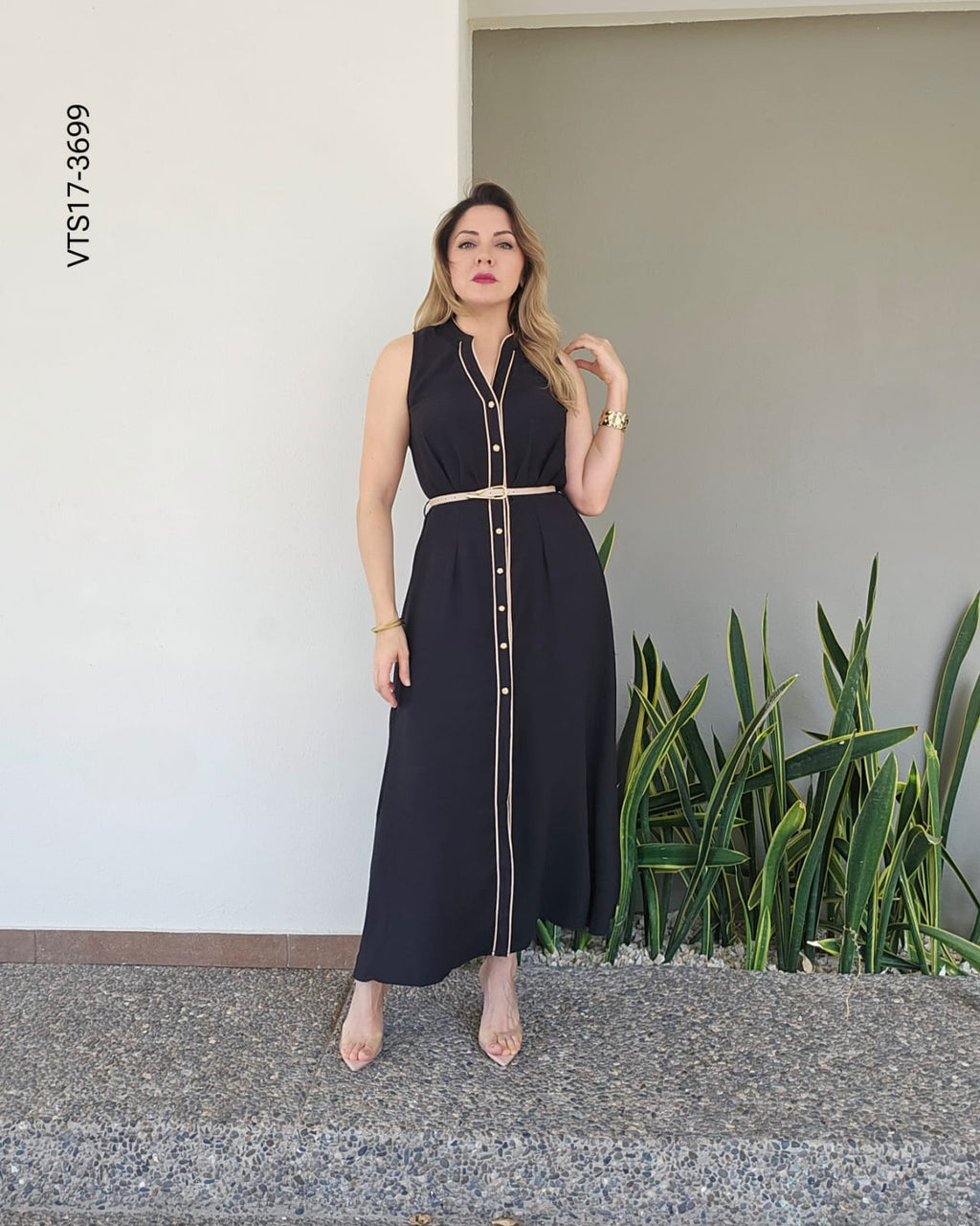 Vestido camisero lino midi Q 3699