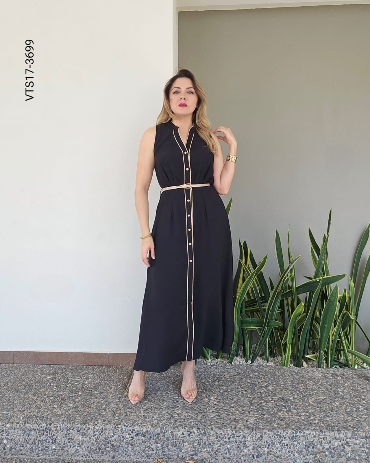Vestido camisero lino midi Q 3699