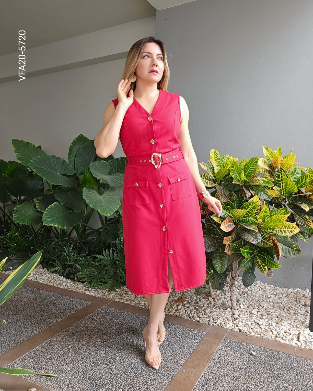 Vestido midi formal cuello V sin mangas R 5720