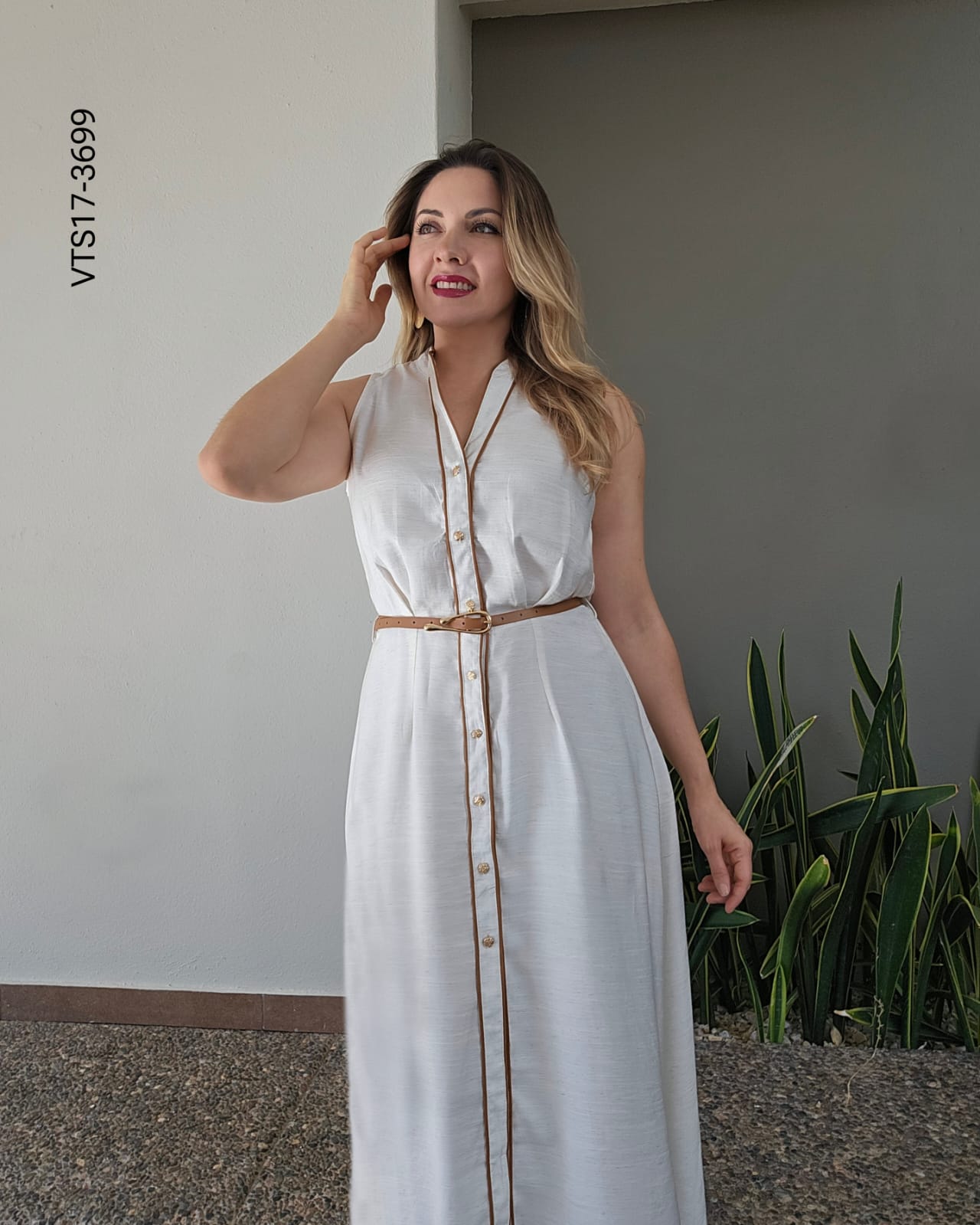 Vestido camisero lino midi Q 3699