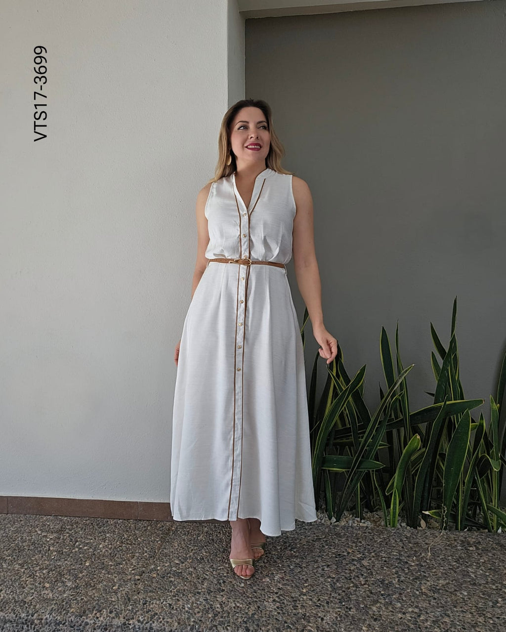 Vestido camisero lino midi Q 3699