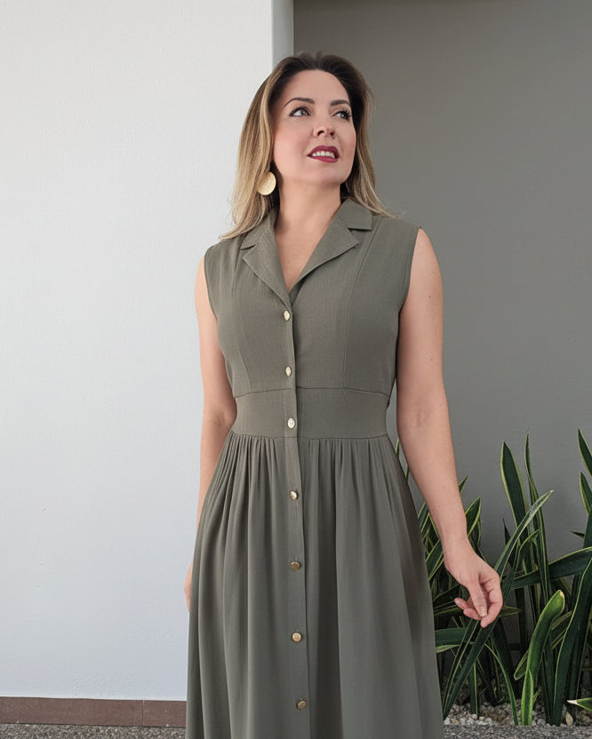 Vestido midi corte línea A modelo 3509